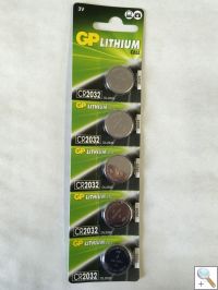 GP Brand CR2032 Lithium Battery - cards of 5
