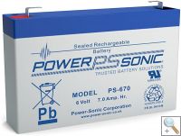 Power-Sonic PS670 6v 7Ah rechargeable SLA Battery