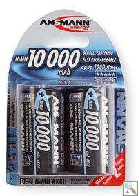 Ansmann Mono D 10000mAh rechargeable Ni-Mh pack of 2