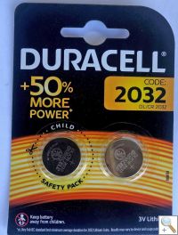 Duracell Brand DL2032 - CR2032 Lithium Battery - Cards of 2 batteries