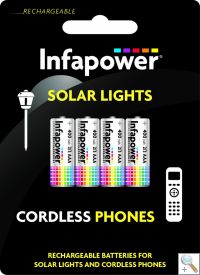 Infapower 1.2v 400mAh pack of 4 x  2/3AAA rechargeable for Solar Lights