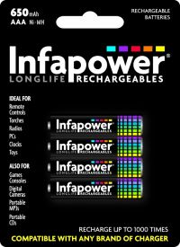 Infapower pack of 4 x AAA 650mAh Ni-Mh